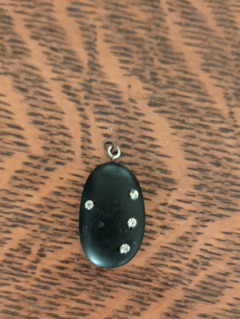 Black Oval Pendant Necklace with Crystal Accents